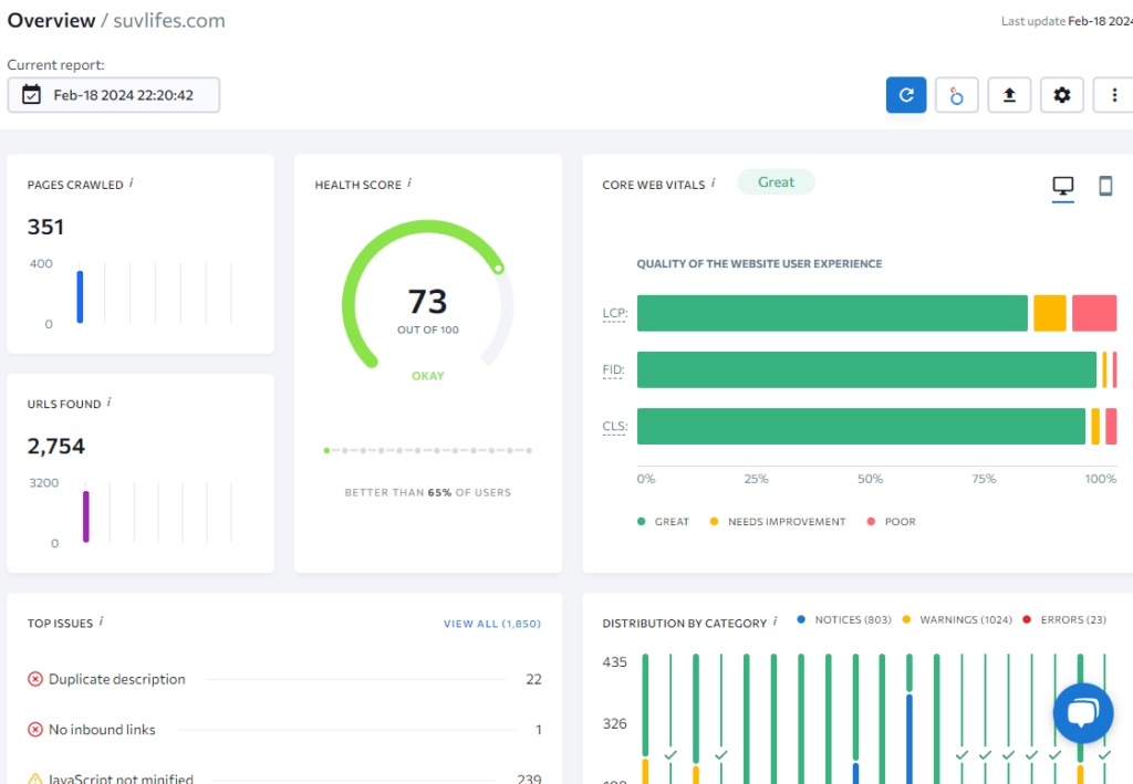 se ranking audit report for a website