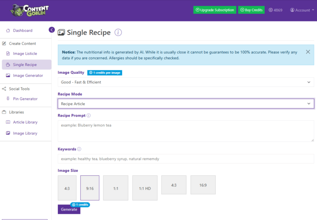 content goblin single recipe feature