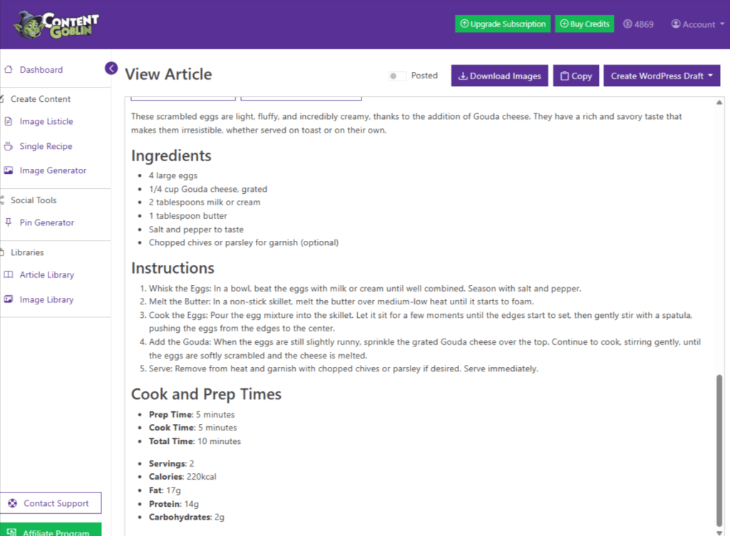 recipe created with Content Goblin