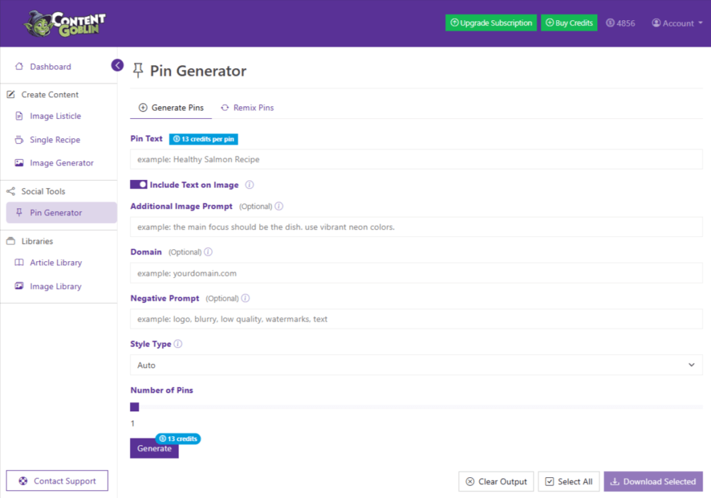 pin generator in Content Goblin